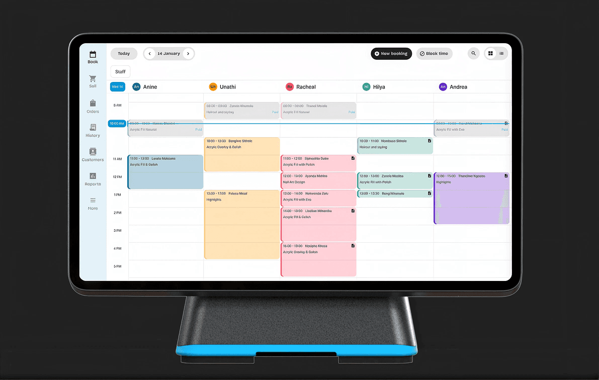 Bookings screen on Yoco Counter