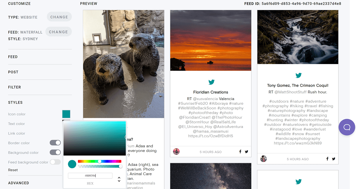 curator social media feed customization with colors