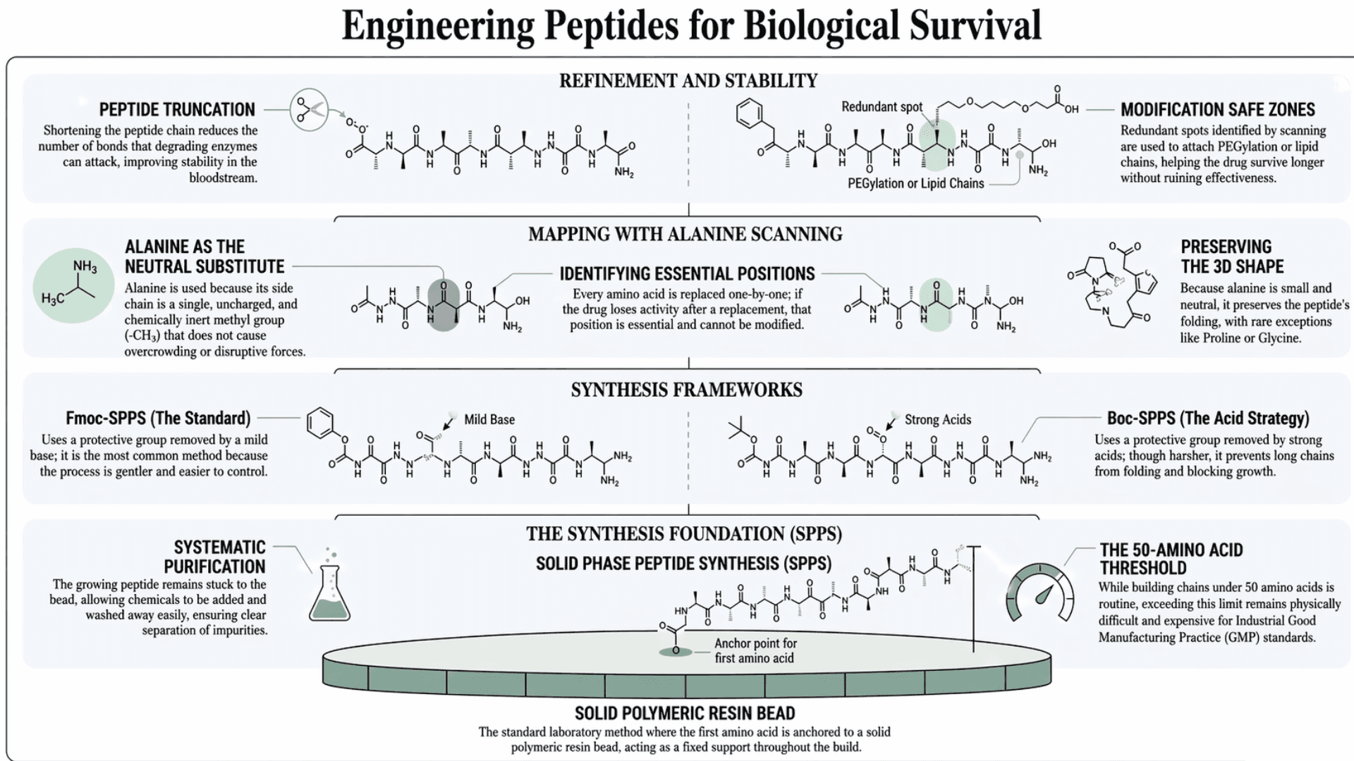 the process if creating a peptide that can survive the human body