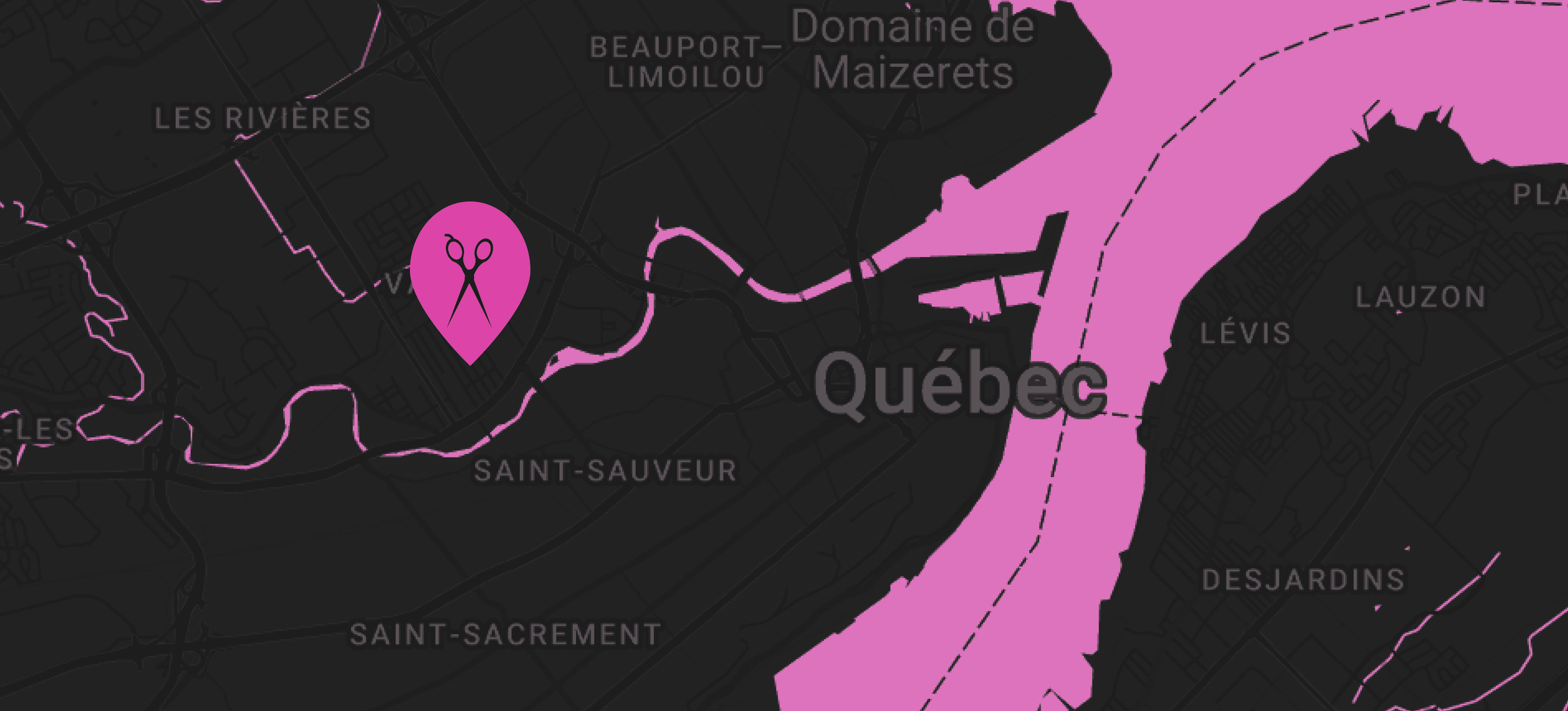 Emplacement du salon de coiffure à Québec.
