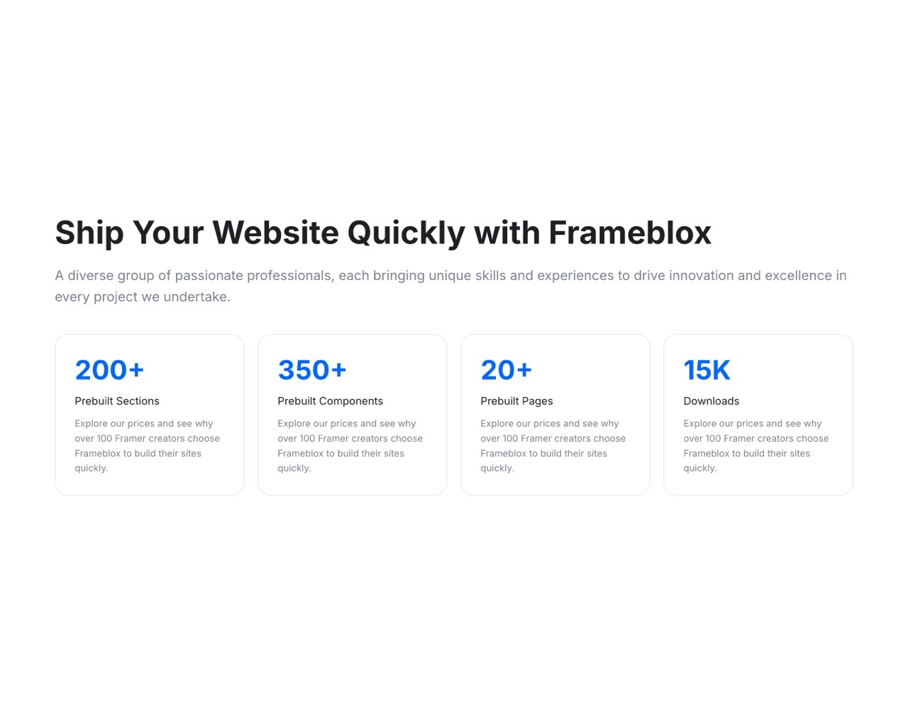 Framer Metrics Section - Frameblox UI