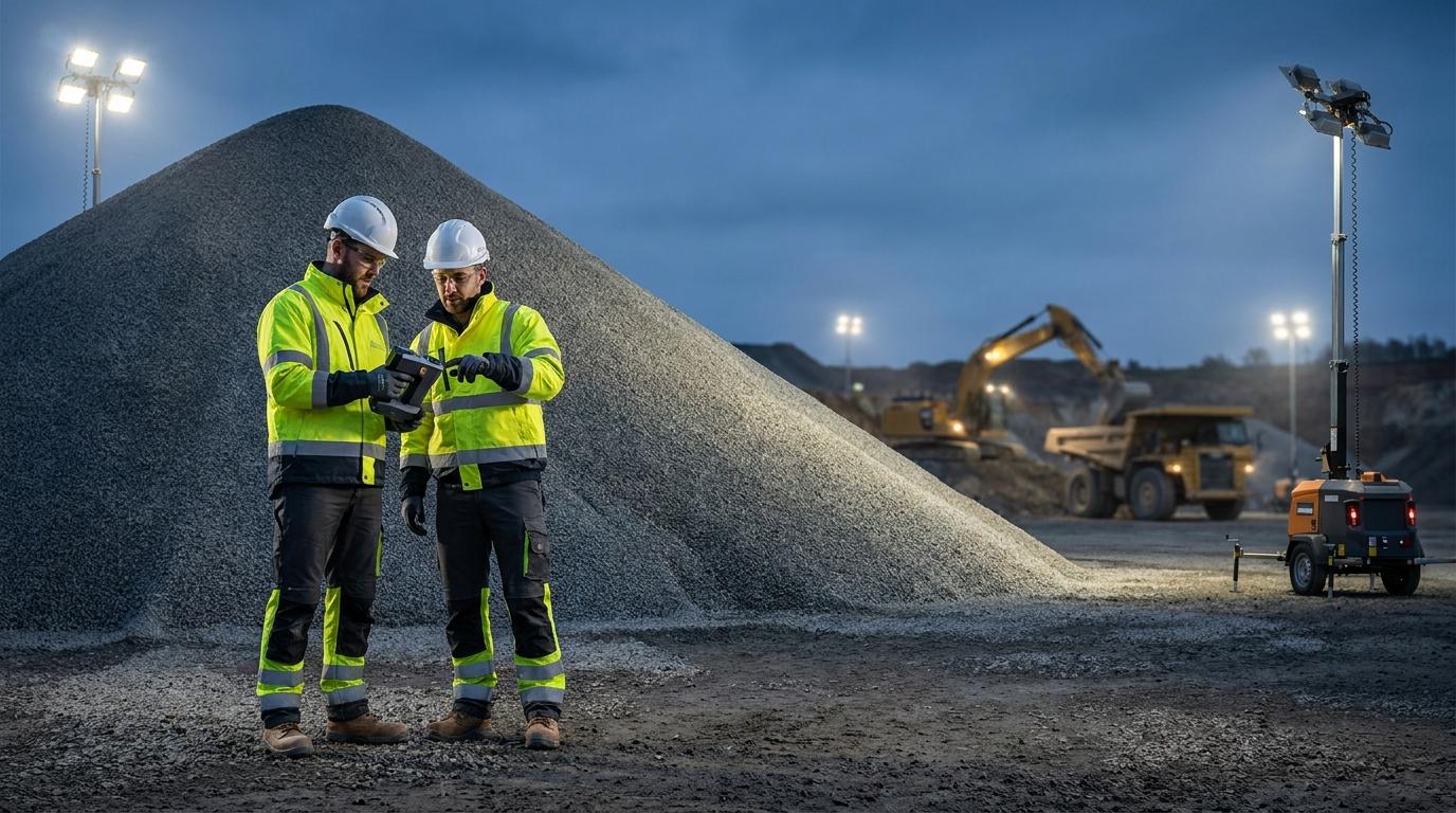 Quarry field workers coordinating stockpile scanning activities