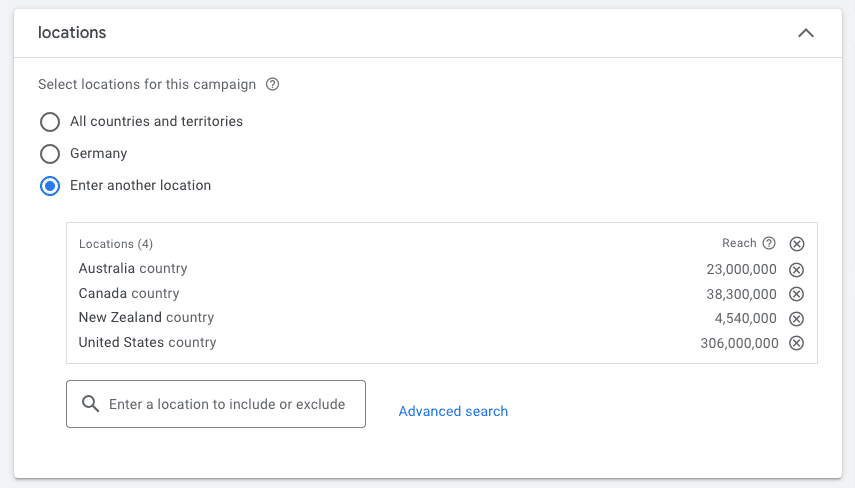 How to set the locations for a YouTube ad campaign
