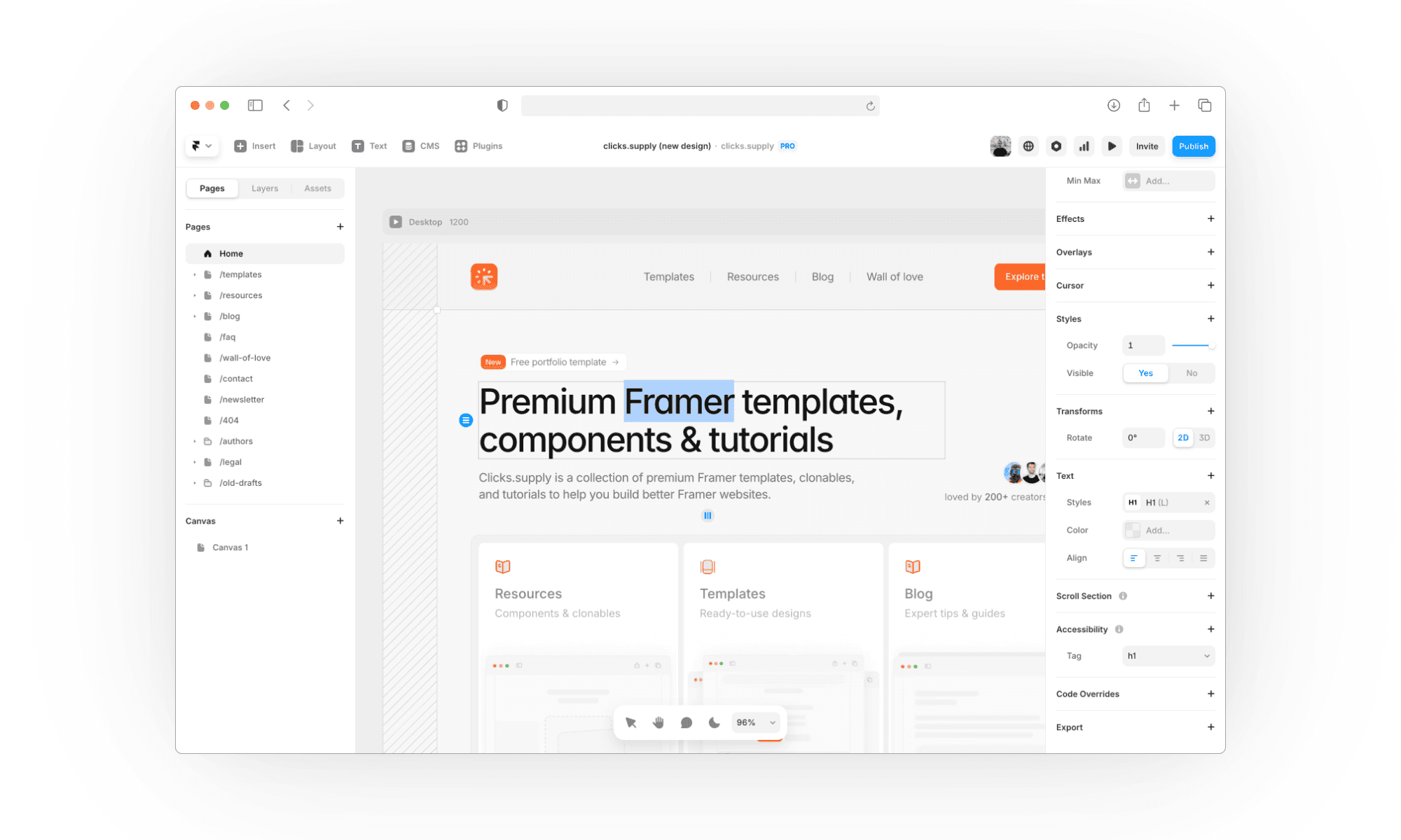 how to edit text on a Framer website