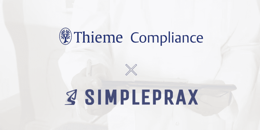 Grafik mit dem Simpleprax Logo und Thieme Compliance