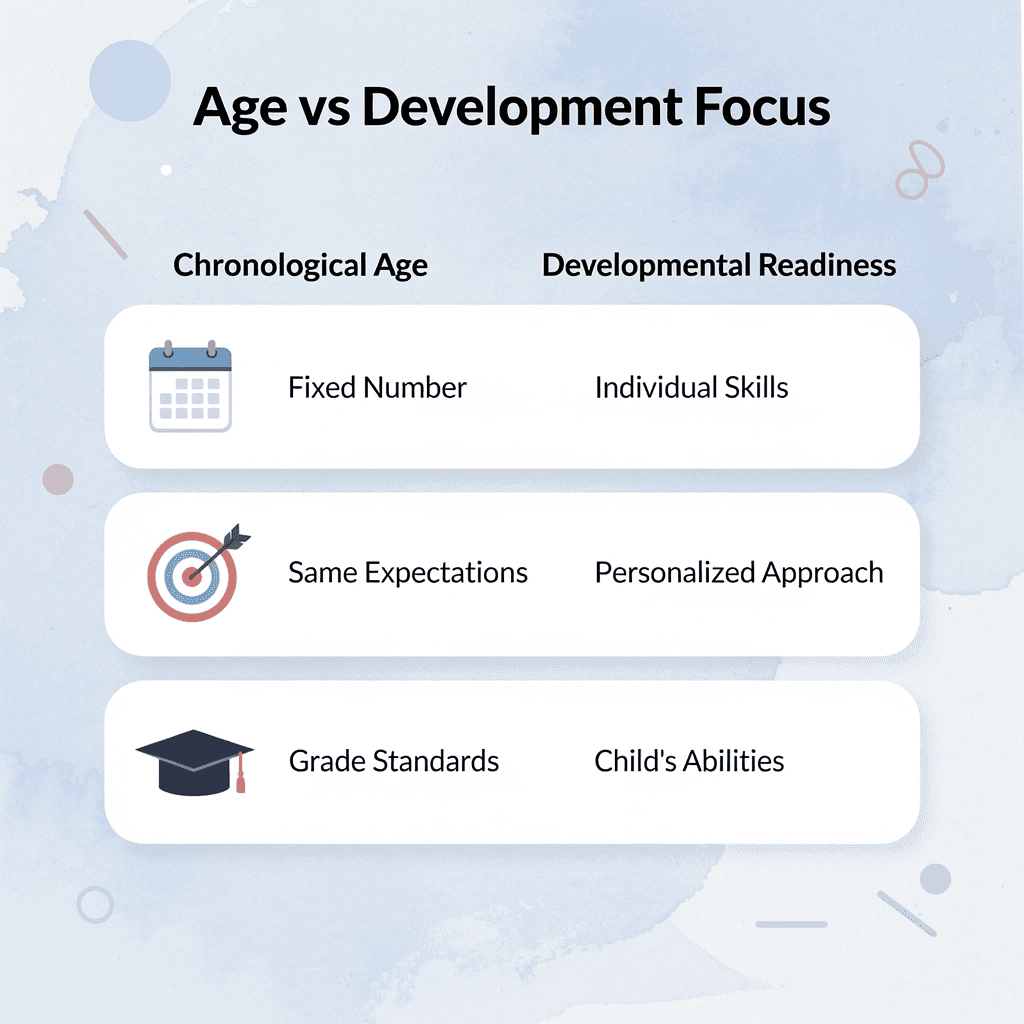 Comparison chart showing chronological age versus developmental readiness approach