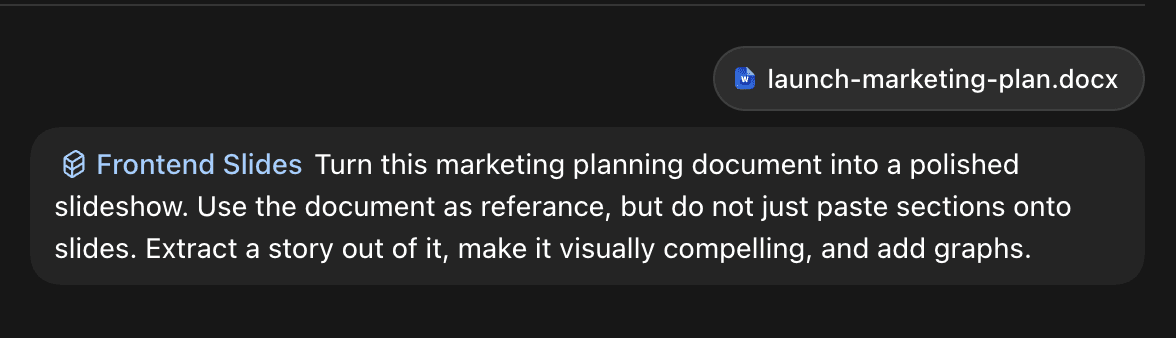 frontend-slides example prompt: marketing plan