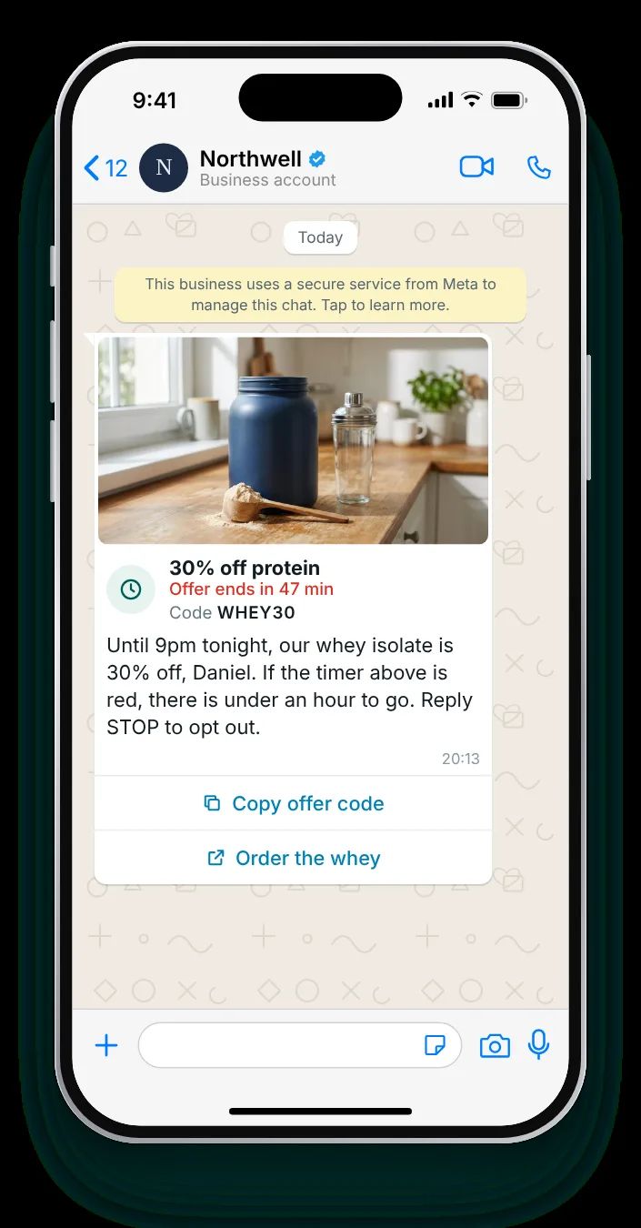 What the last hour looks like: WhatsApp limited-time offer on an iPhone