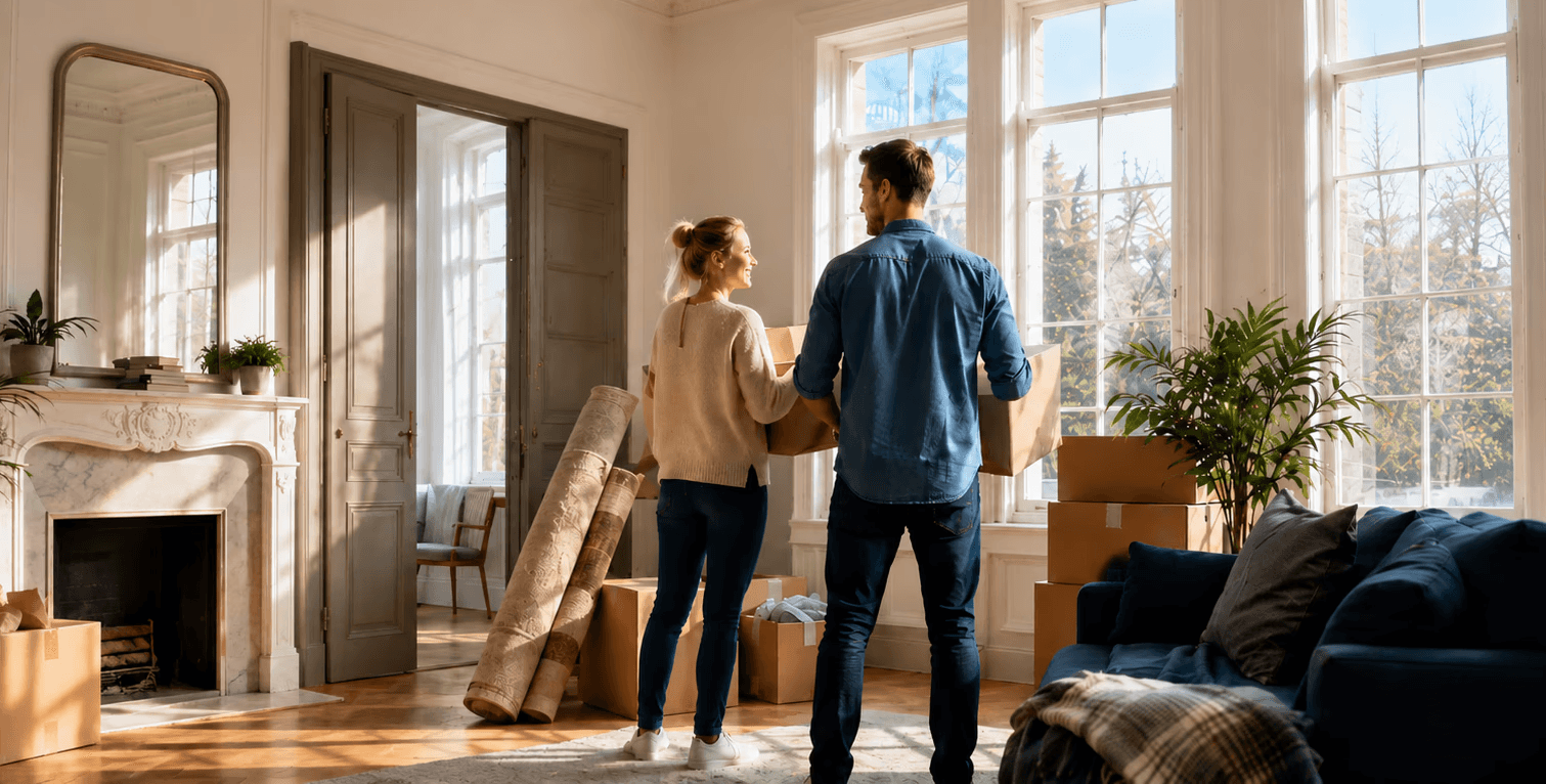 A couple moving into a bright Edinburgh home