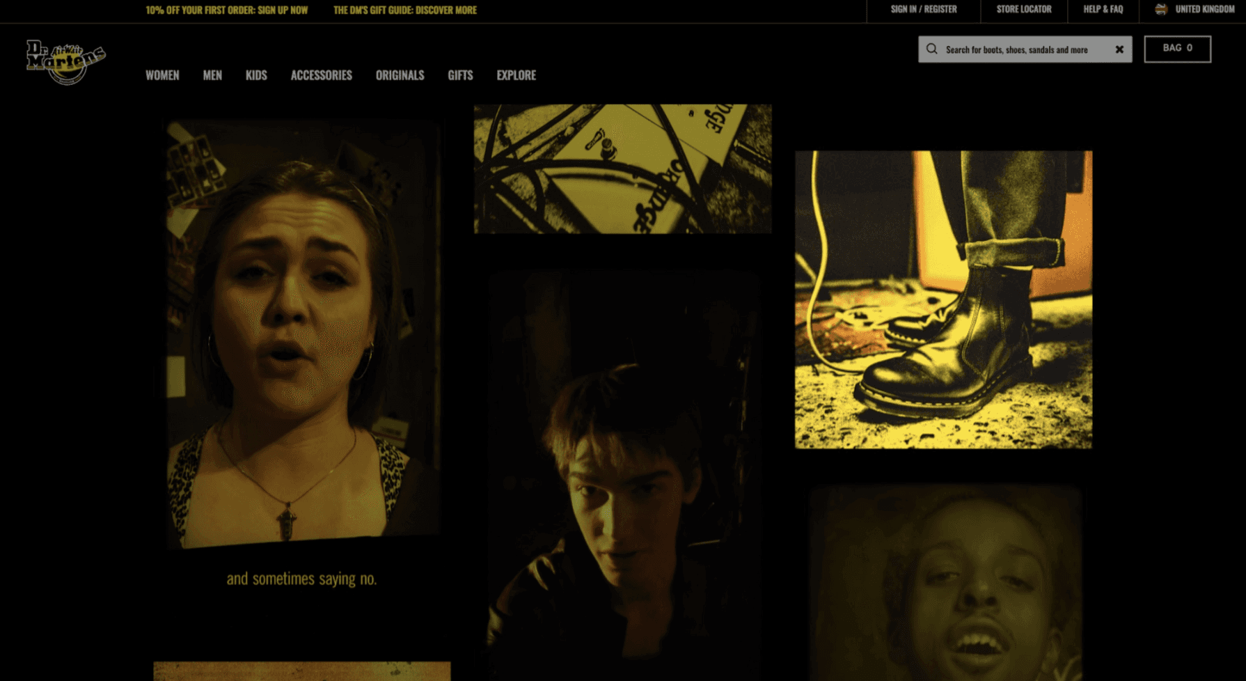 Dr. Martens clickthrough tiles linking to product pages