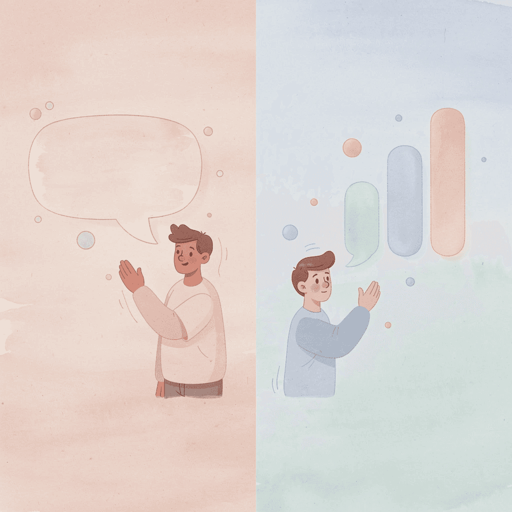 Split scene illustration comparing English and Arabic writing directions and styles