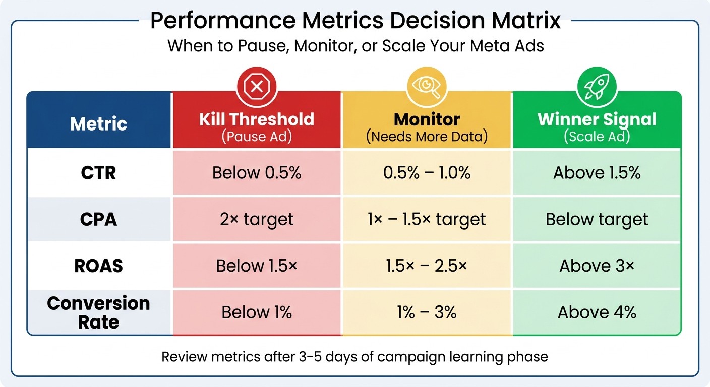 AI-Driven Creative Testing Performance Metrics: Kill, Monitor, and Scale Thresholds