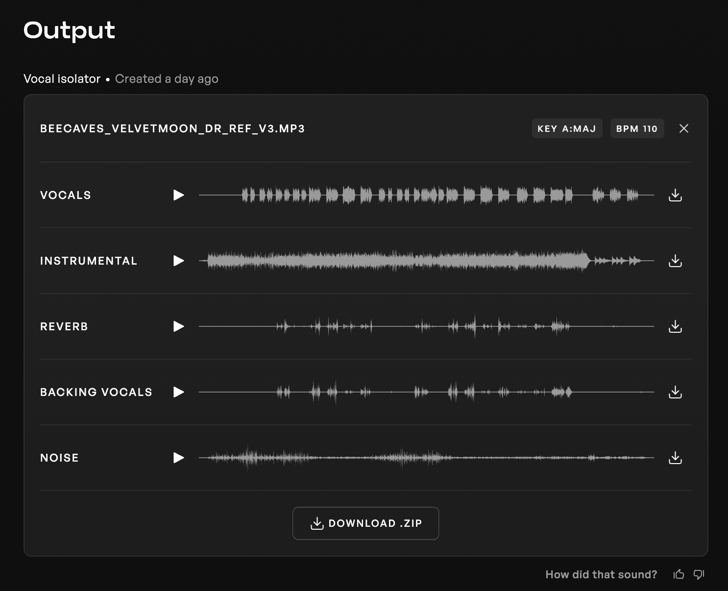 The output file types from the Kits AI Vocal Remover tool