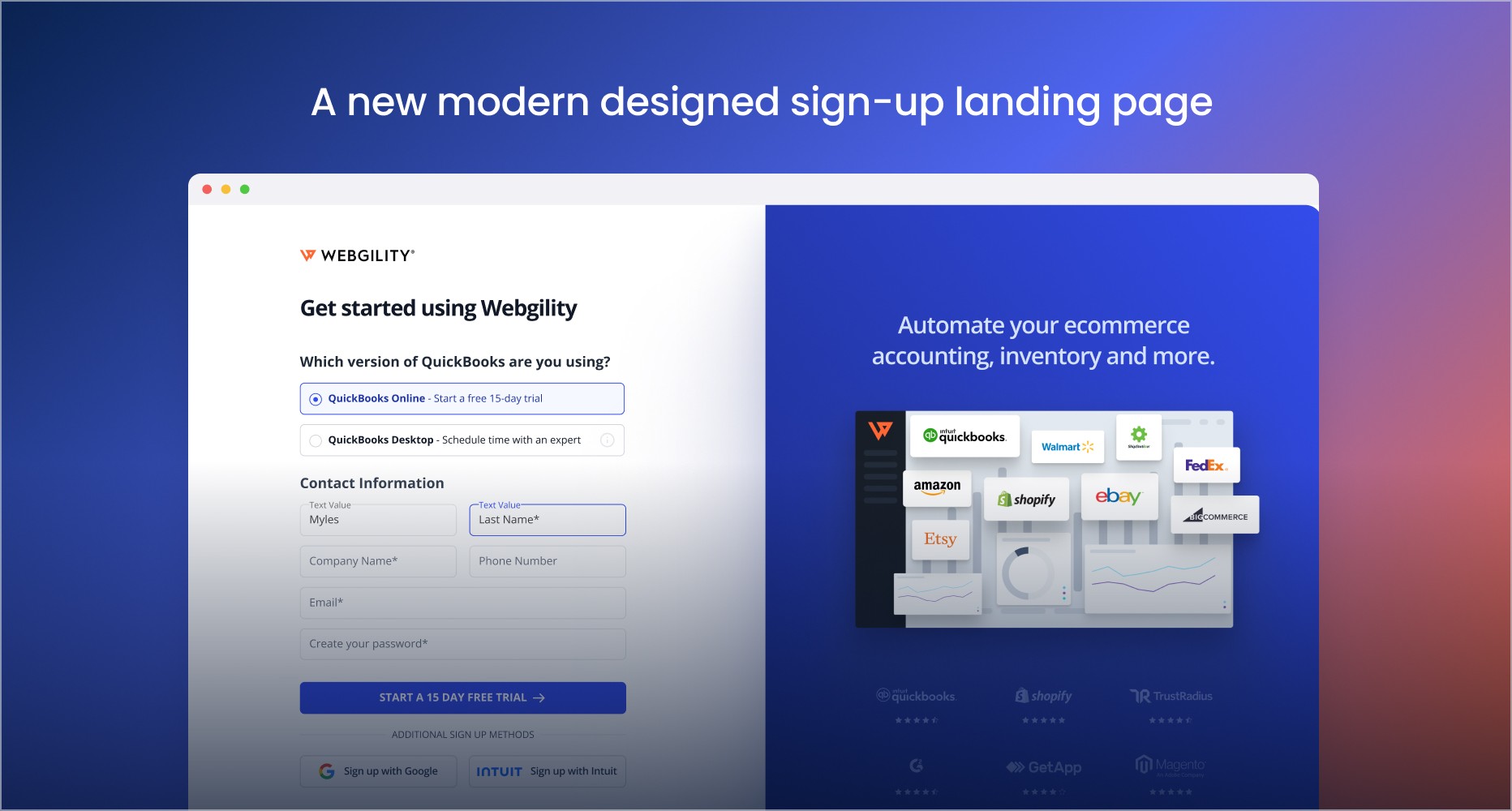 Modern designed sign-up landing page