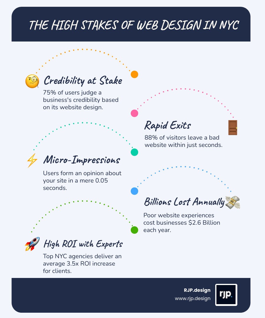 Infographic showing the high cost of bad website design and key NYC web agency stats - web design agency in nyc infographic