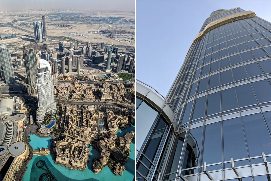 Contrasting constructions: Glass and steel looking down on concrete cities