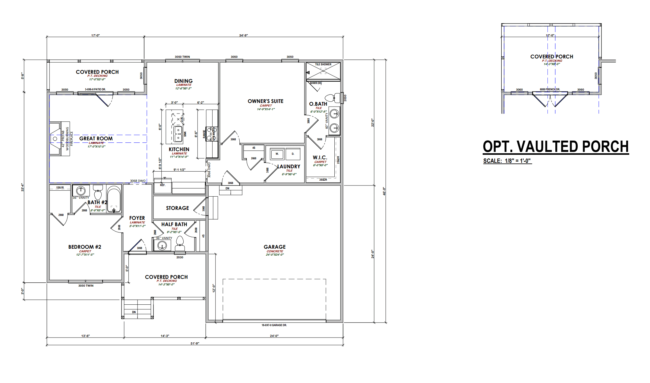 2 bed, 2.5 bath custom home floorplan in GA,TN,NC, SC