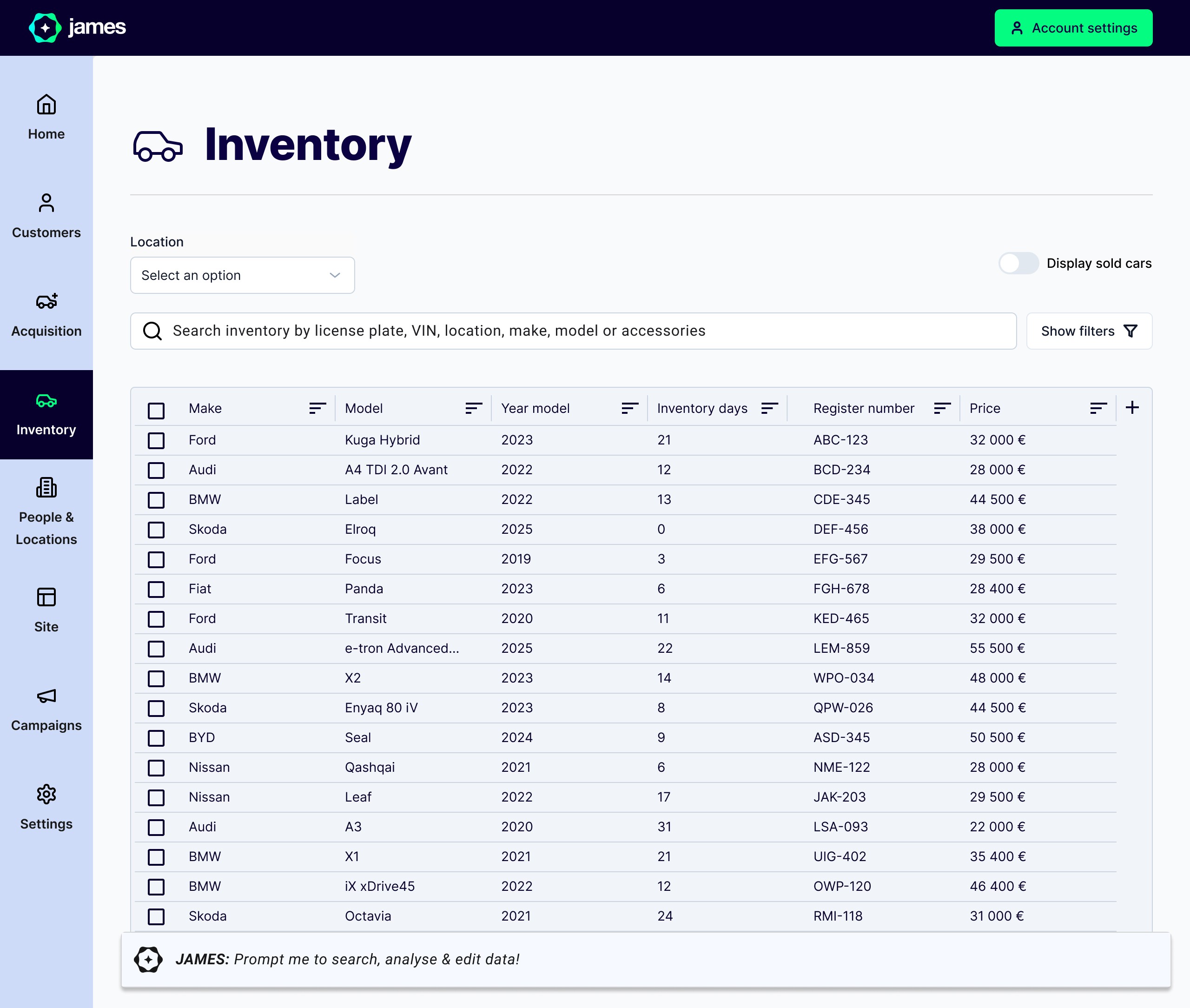 Varastonhallinta – listanäkymä