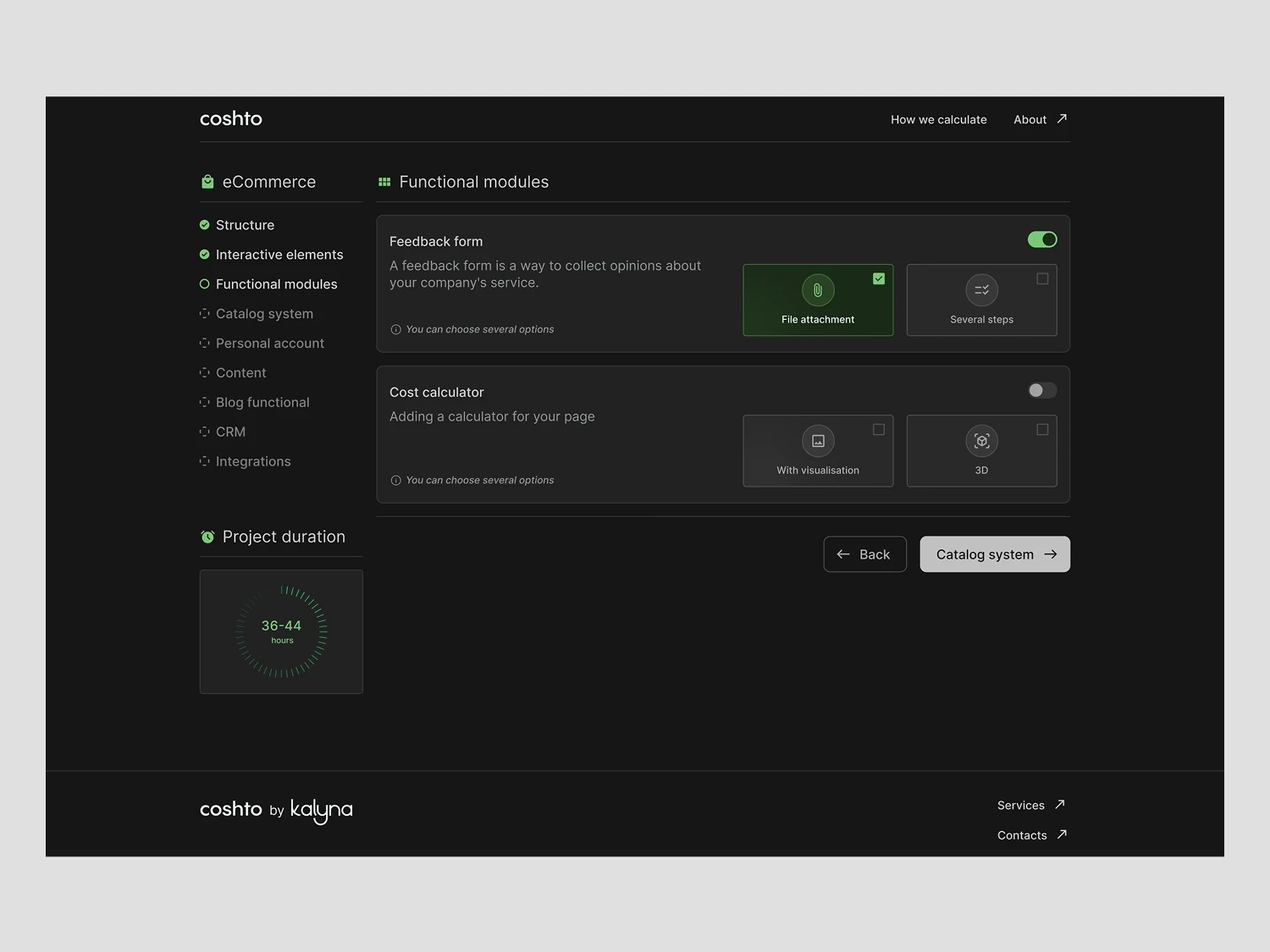Functional modules selection