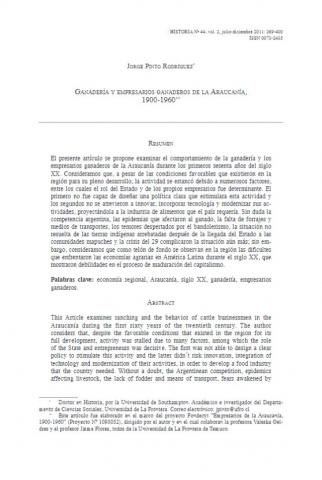 Ganadería y empresarios ganaderos de la Araucanía, 1900-1960