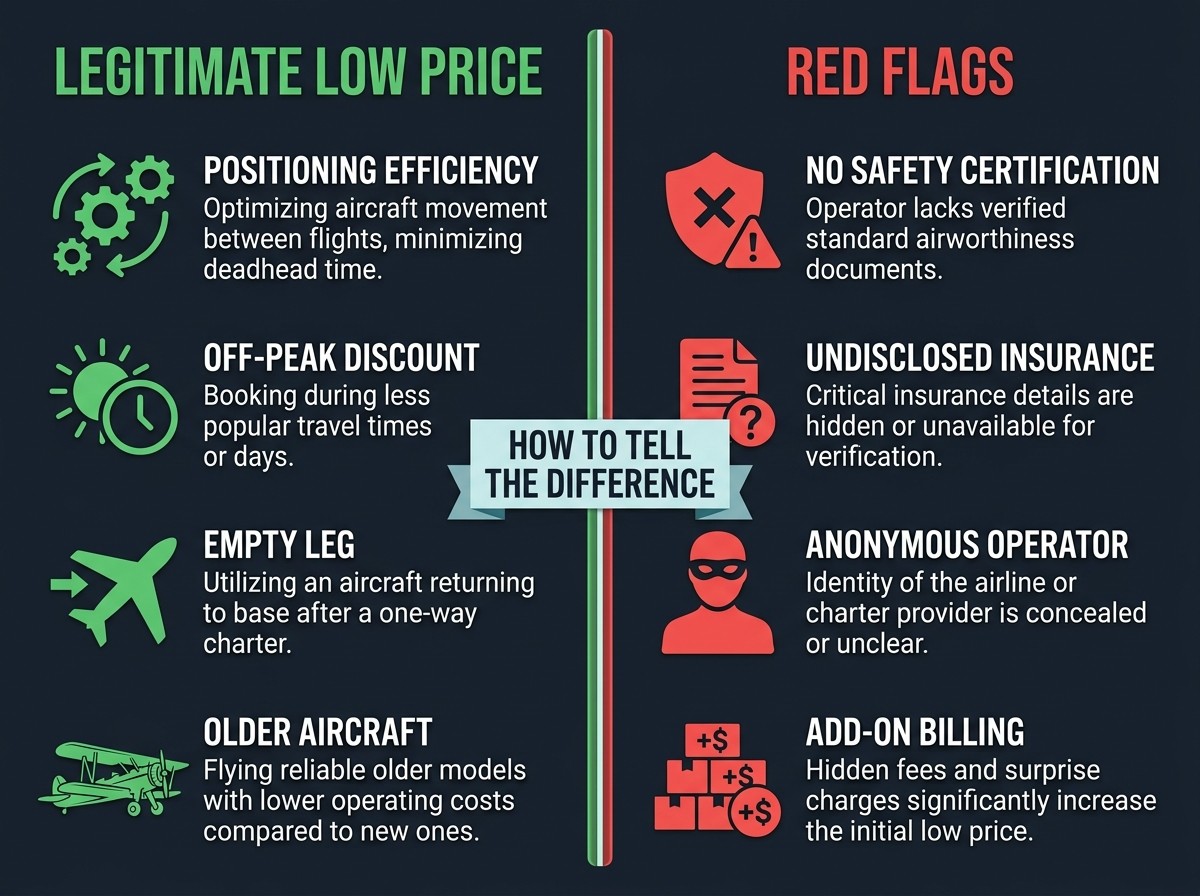 Private jet pricing red flags checklist — safety verification points for below-market charter quotes