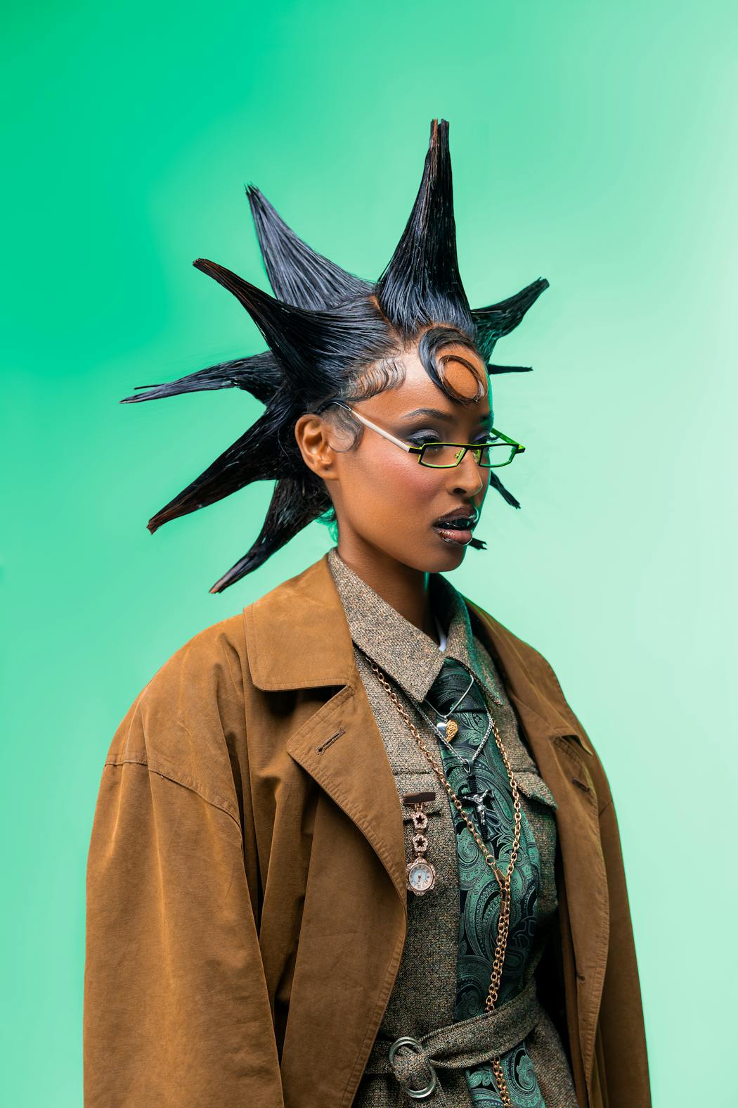 Striking fashion portrait with spiked hairstyle