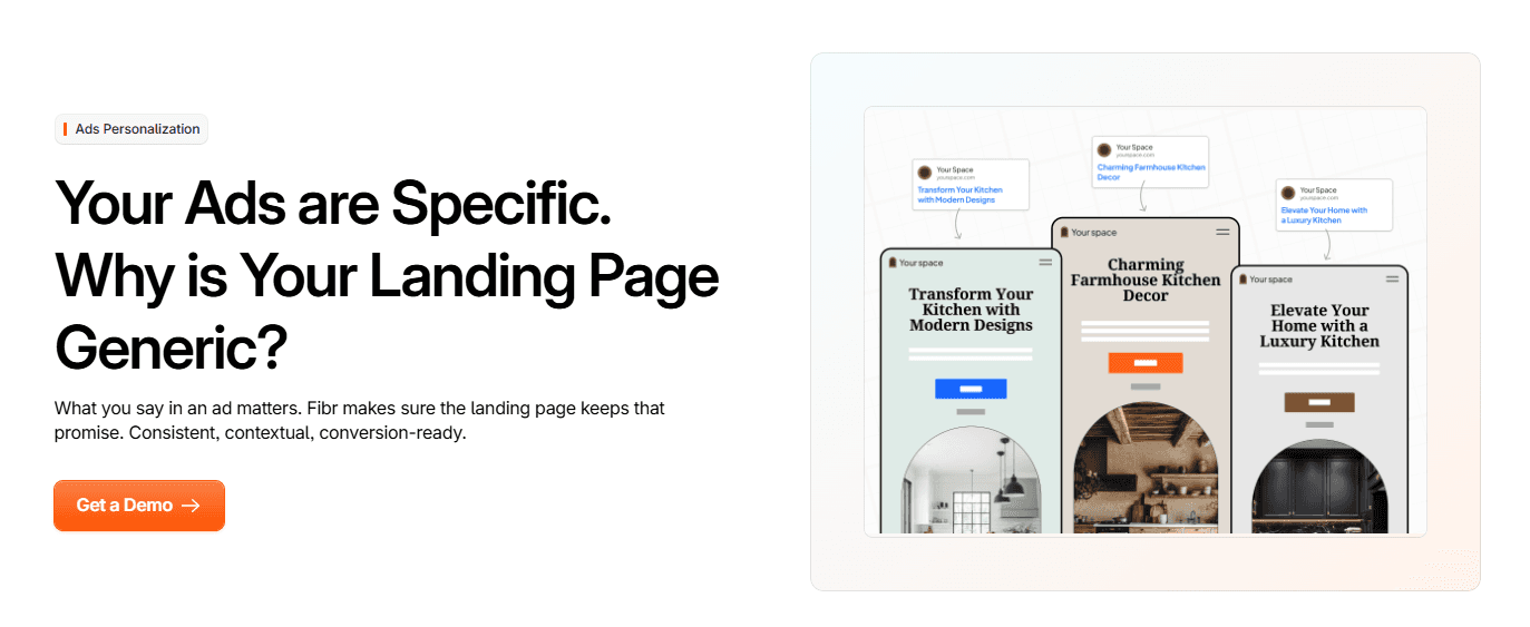 Personalized landing pages matched to specific ads for different audience segments.