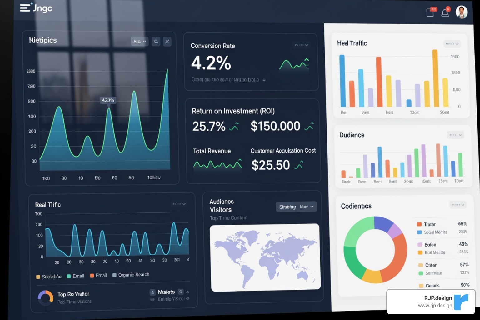 Image of a marketing analytics dashboard highlighting key ROI metrics - full service digital marketing services