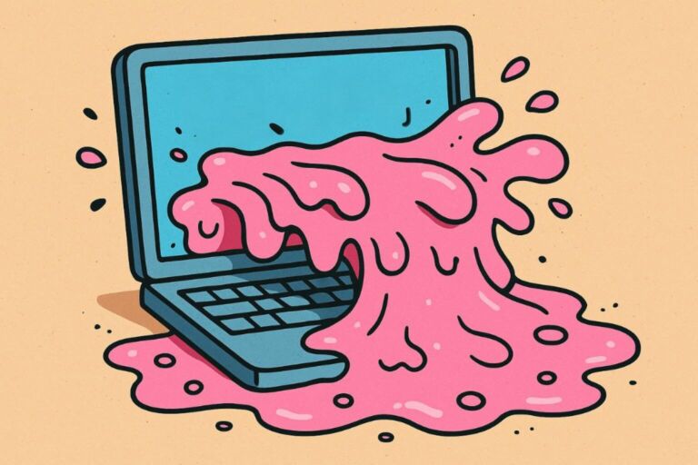 Cartoon laptop with goo flowing from the screen