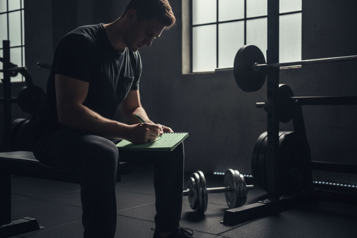 Person writing a workout summary