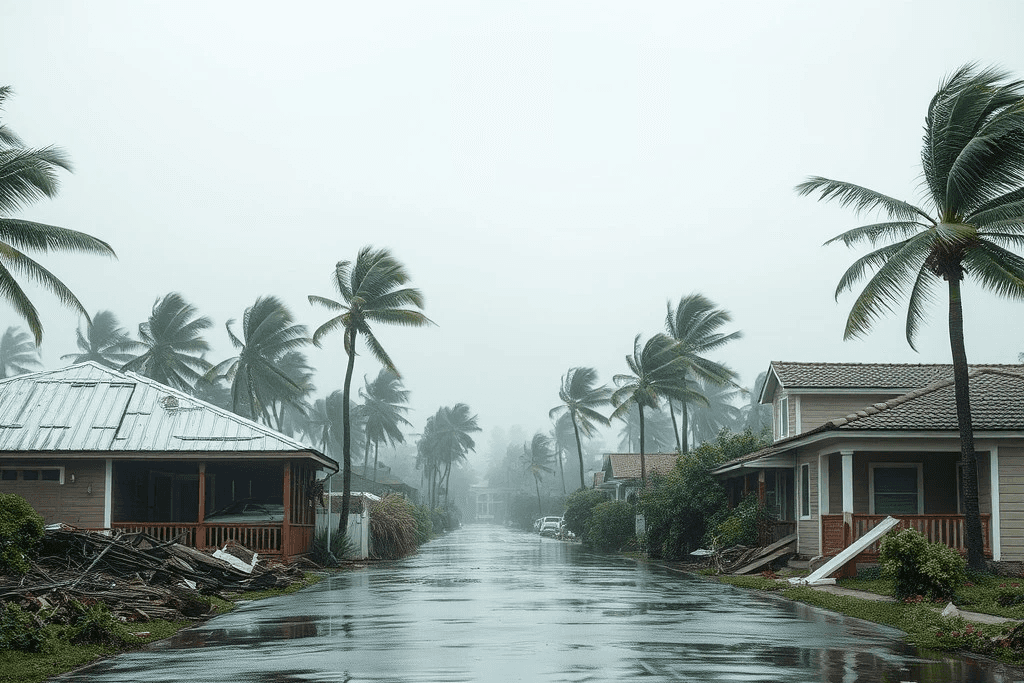 hurricane batters houses