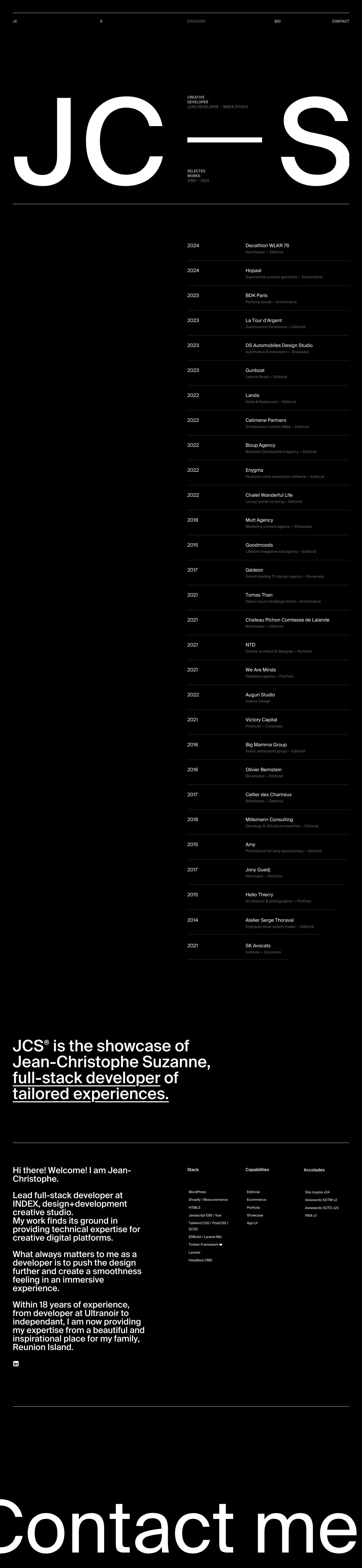 Jean-Christophe Suzanne portfolio page screenshot showcasing Tech design