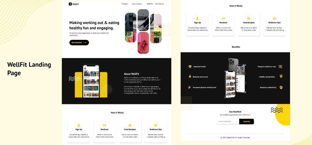 WellFit landing page design