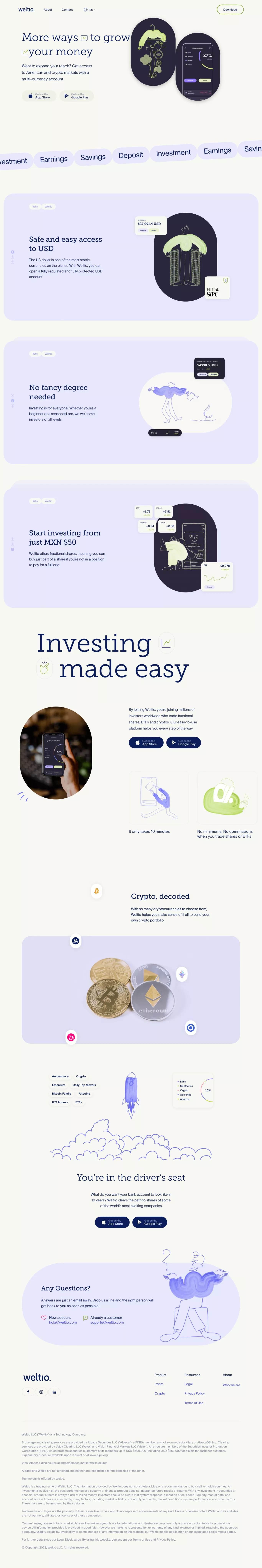 Homepage - Weltio landing page screenshot showcasing Tech and Finance design