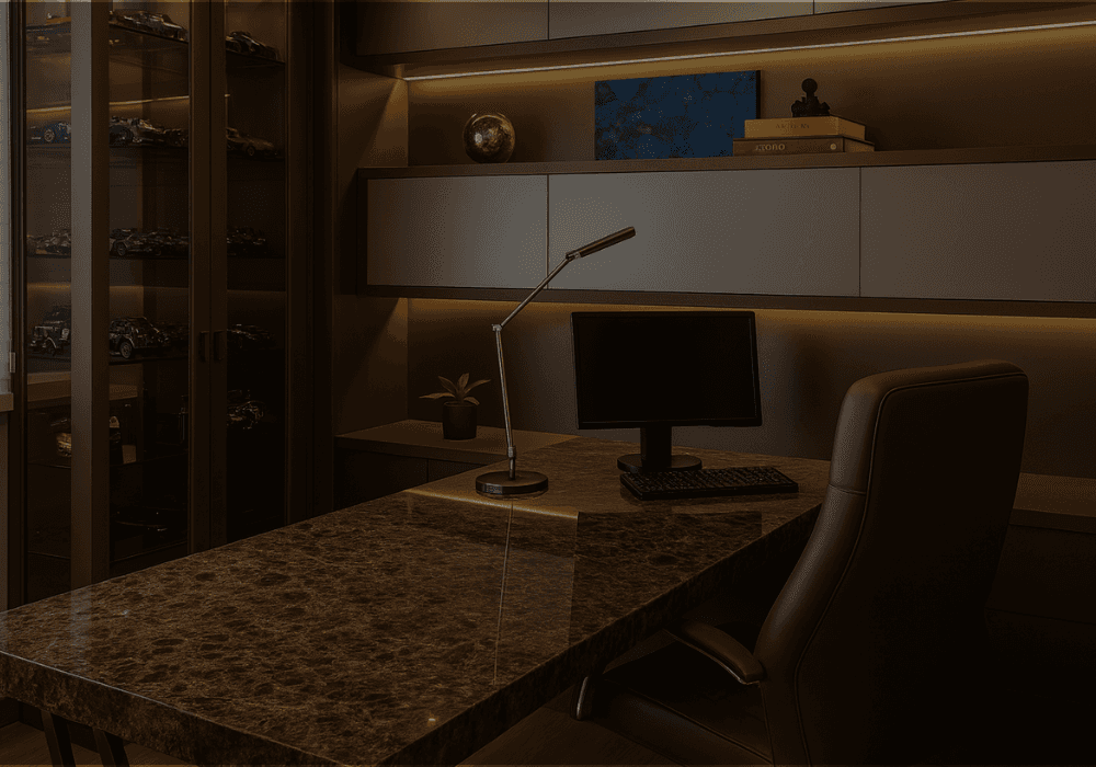 Escritório com mesa de mármore