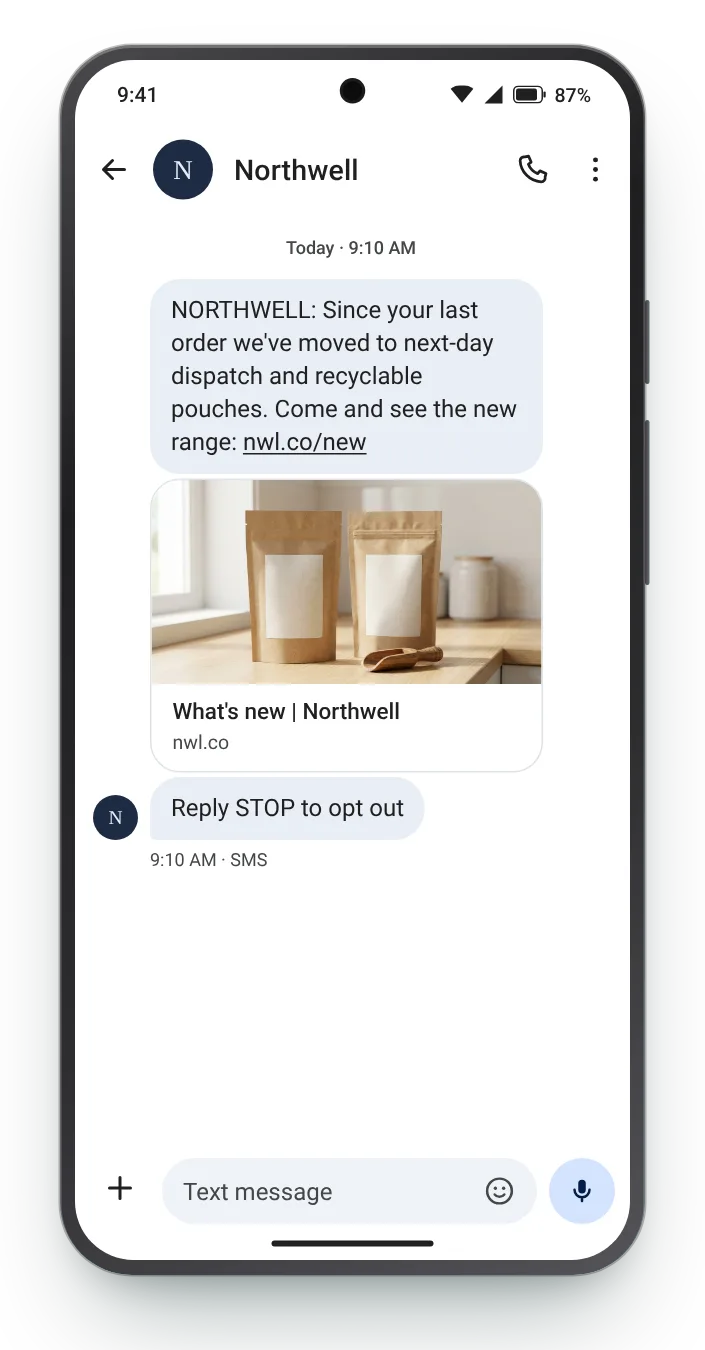 What is different since they left SMS win-back text on an Android phone