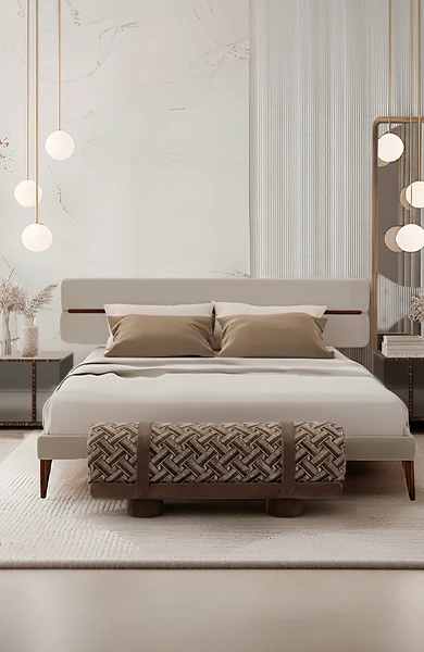 front view of a bedroom (غرف نوم فاخرة) with a contemporary selection of furniture