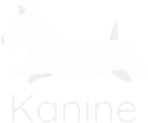 Kanine logo with white text and dog graphic on a black background.