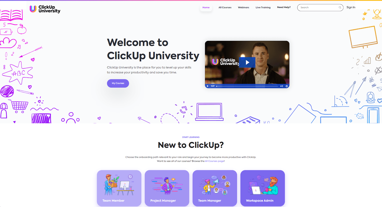 Screenshot of ClickUp University page