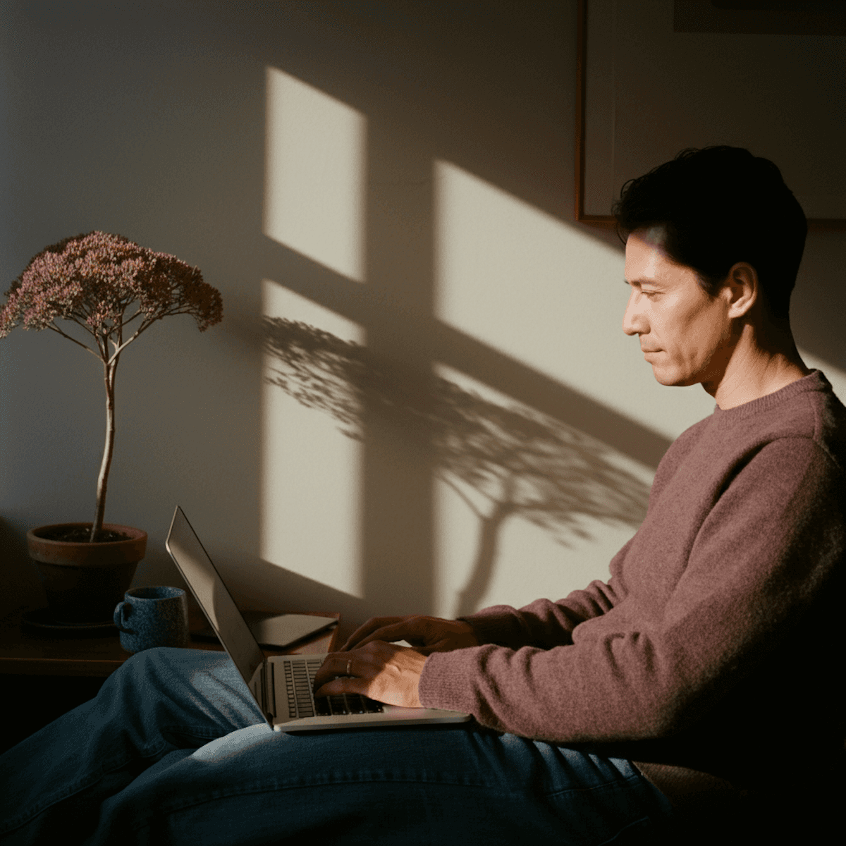 Man Typing by Window