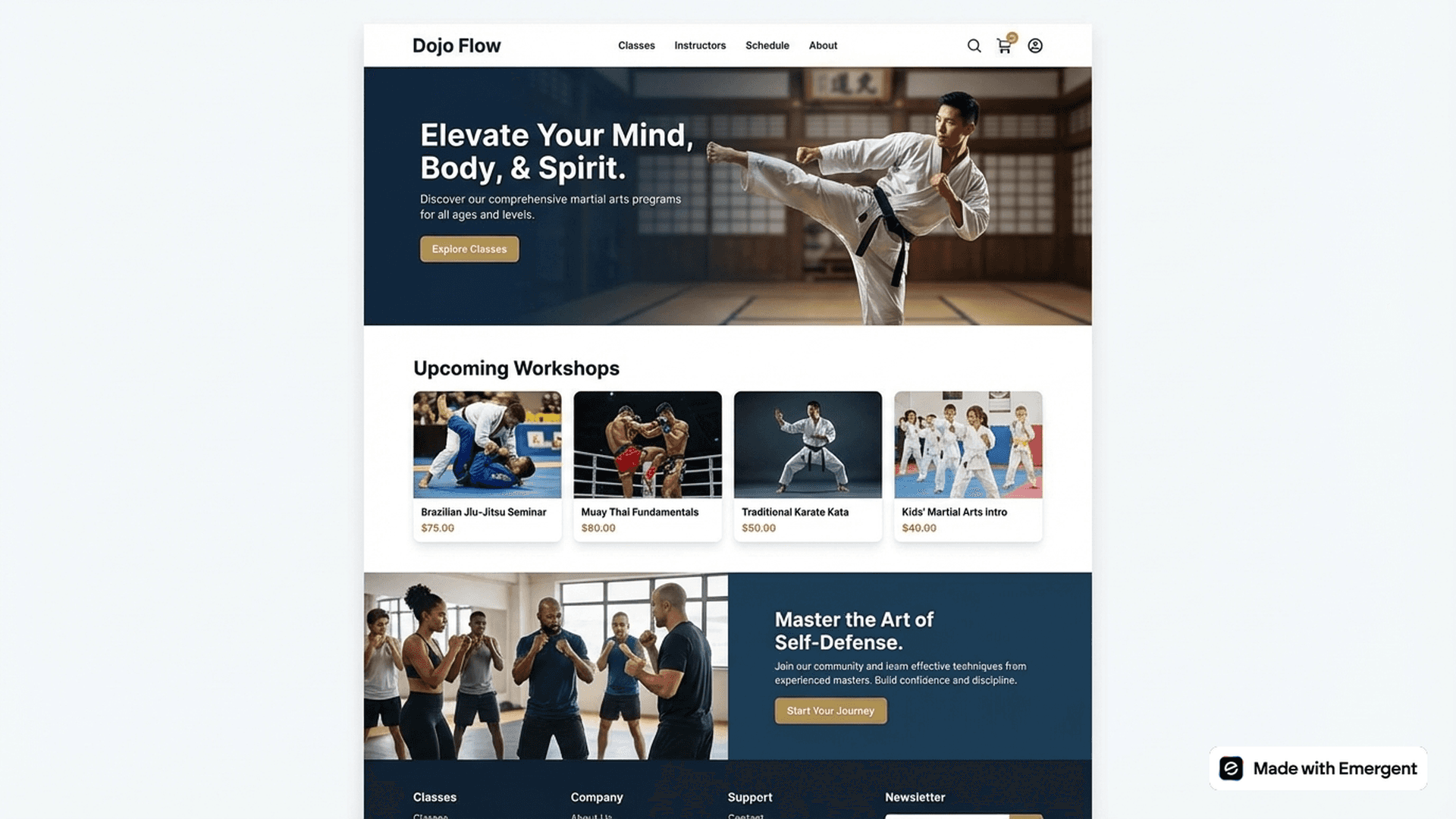 Martial Arts Website Made with Emergent