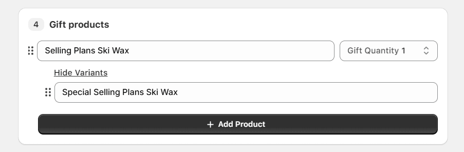 Gift product setting in Monk Free Gift Shopify