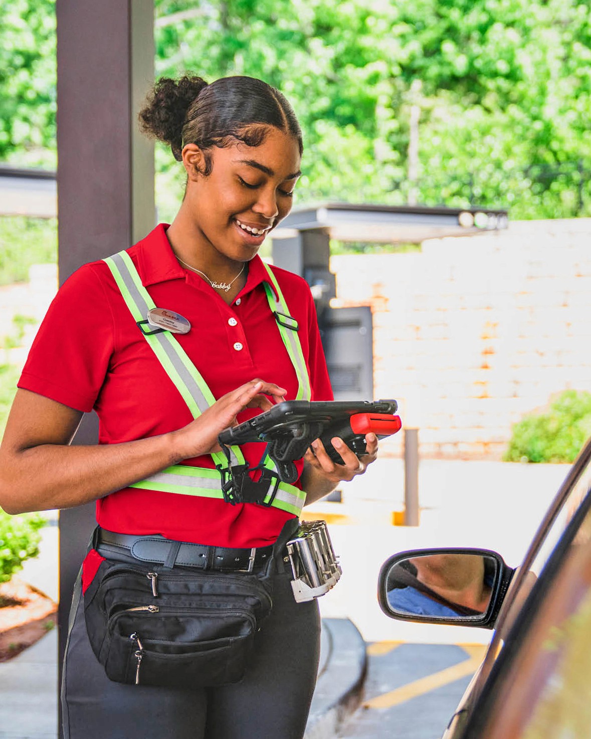 Smiling restaurant worker