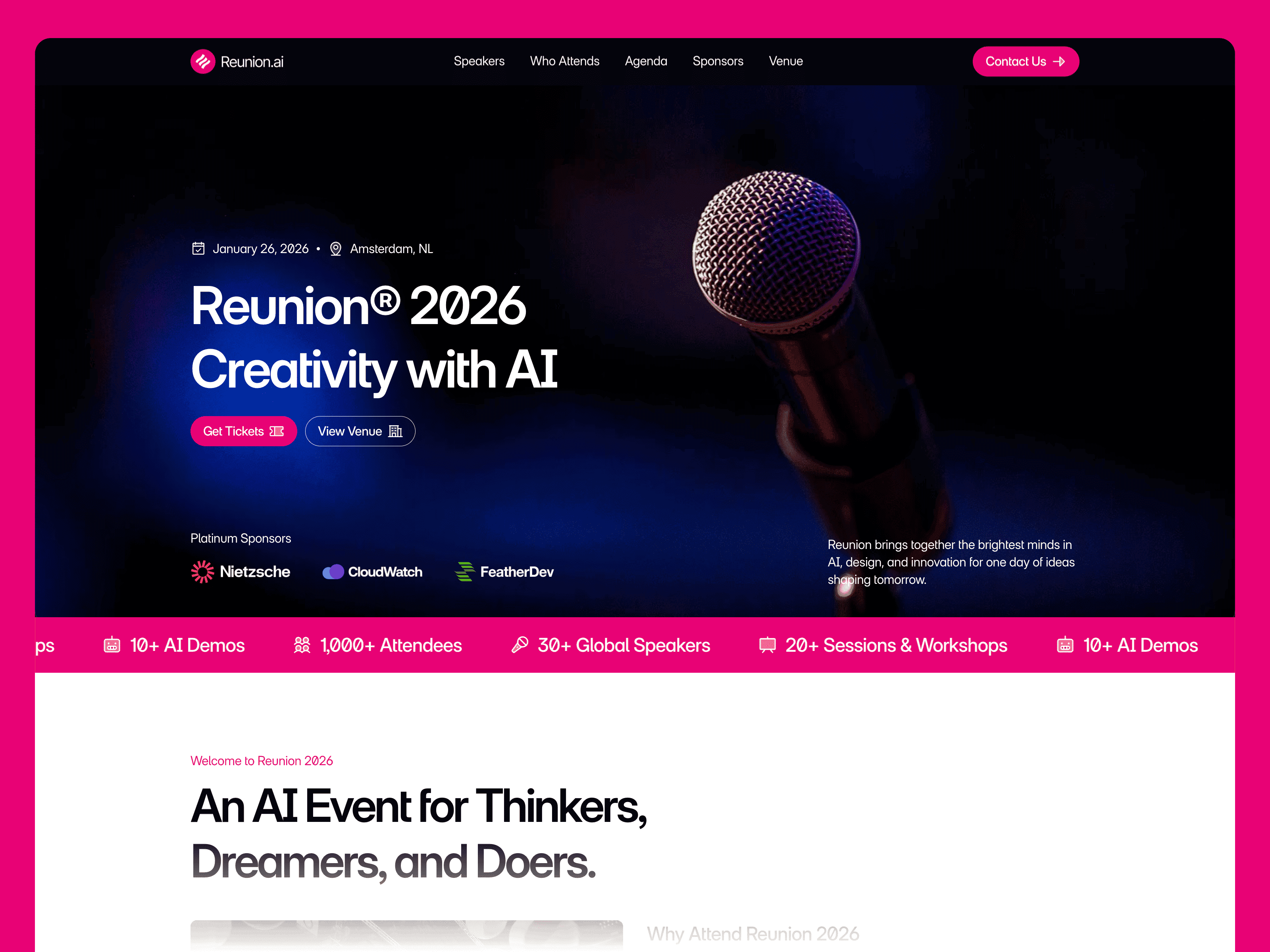 Reunion Corporate Event and Conference Landing Page Framer Template Layout Preview