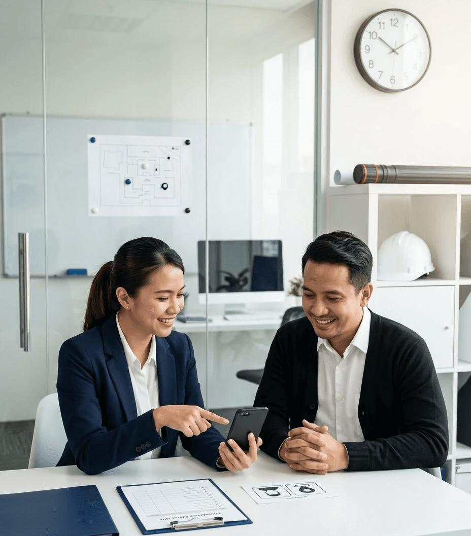 HR dan Finance mengecek tumpukan rekap absensi & payroll yang penuh koreksi, menandakan payroll molor dan revisi berulang.