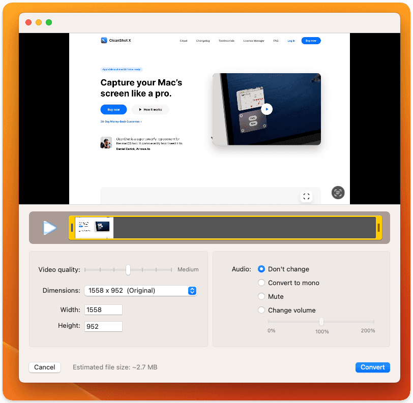 CleanShot X's trimming editor