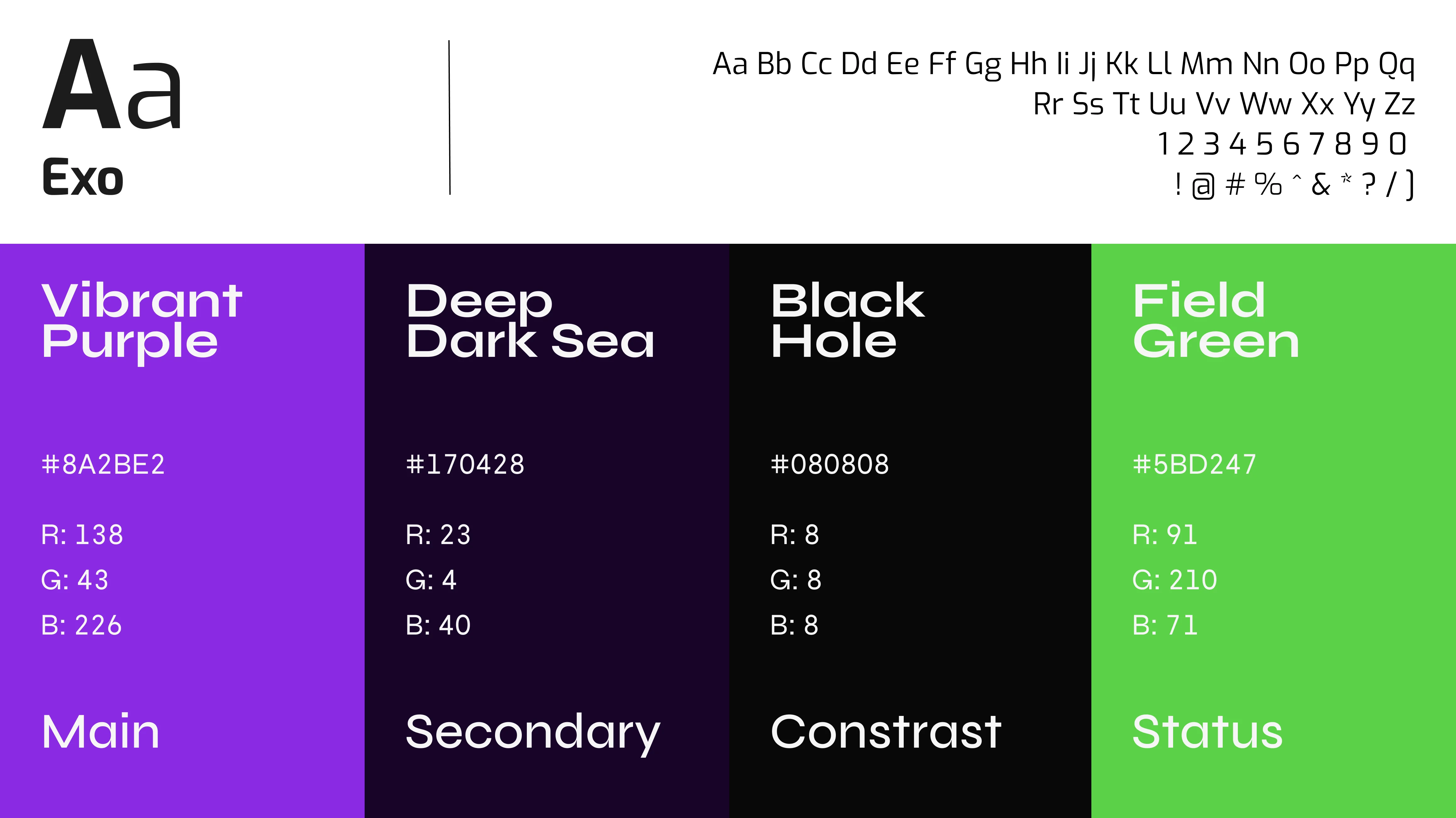 The color palette for the font Exo: a range of vibrant and harmonious colors to enhance your design.