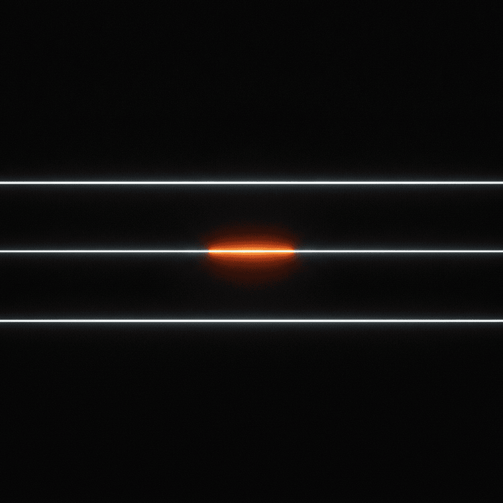 Three thin parallel lines of light against deep black, one glowing orange