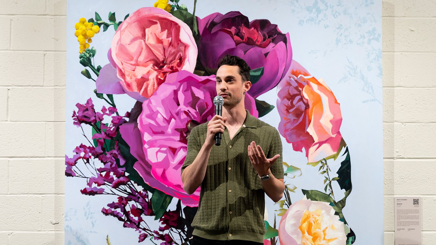 Scott Schaible giving a speech at his galllery