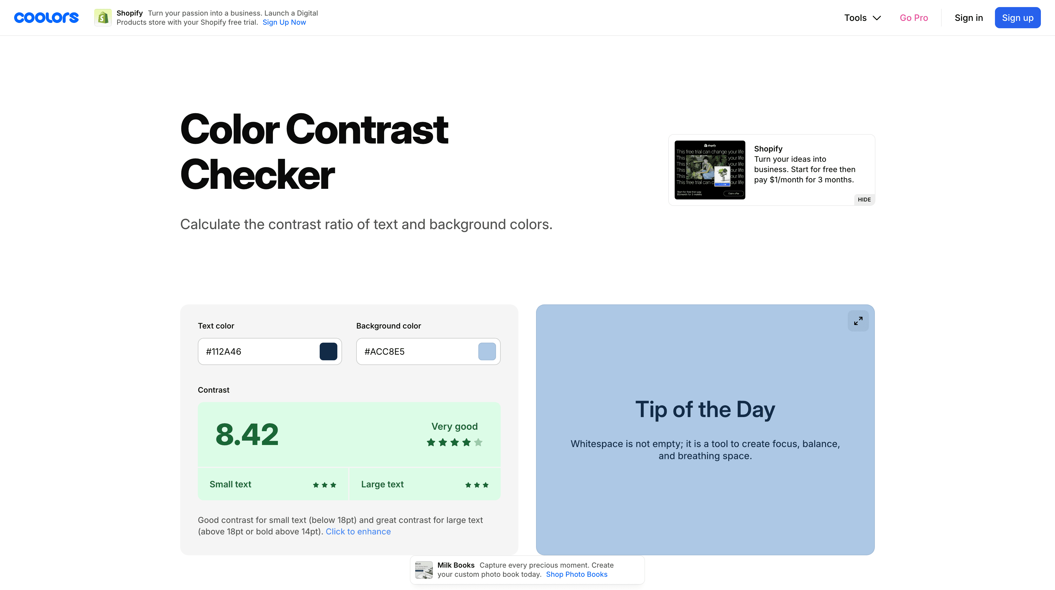 Capture d'écran du site Color contrast checker
